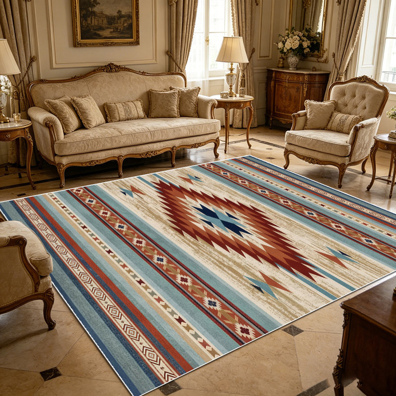 Tapis à rayures géométriques 1 pièce Southwestern Aztec, Rectangle 6 pi x 8 pi 4 po