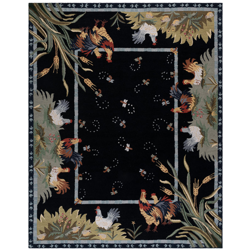 Kinchen Hand Hooked Wool Oriental Rug, Rectangle 8' x 10'