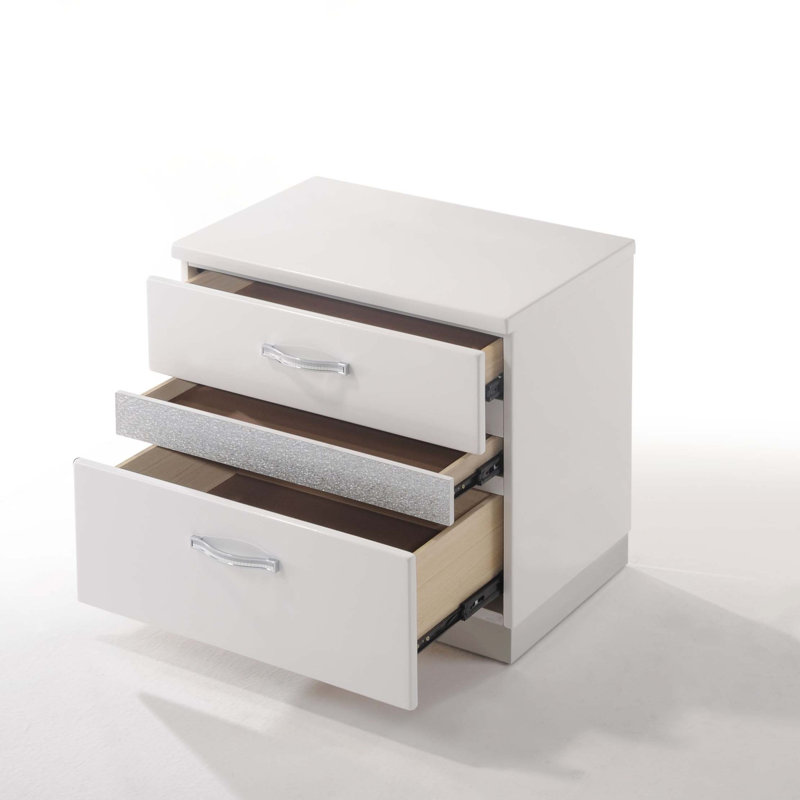 Table de chevet brillante avec 3 tiroirs modernes 1pc