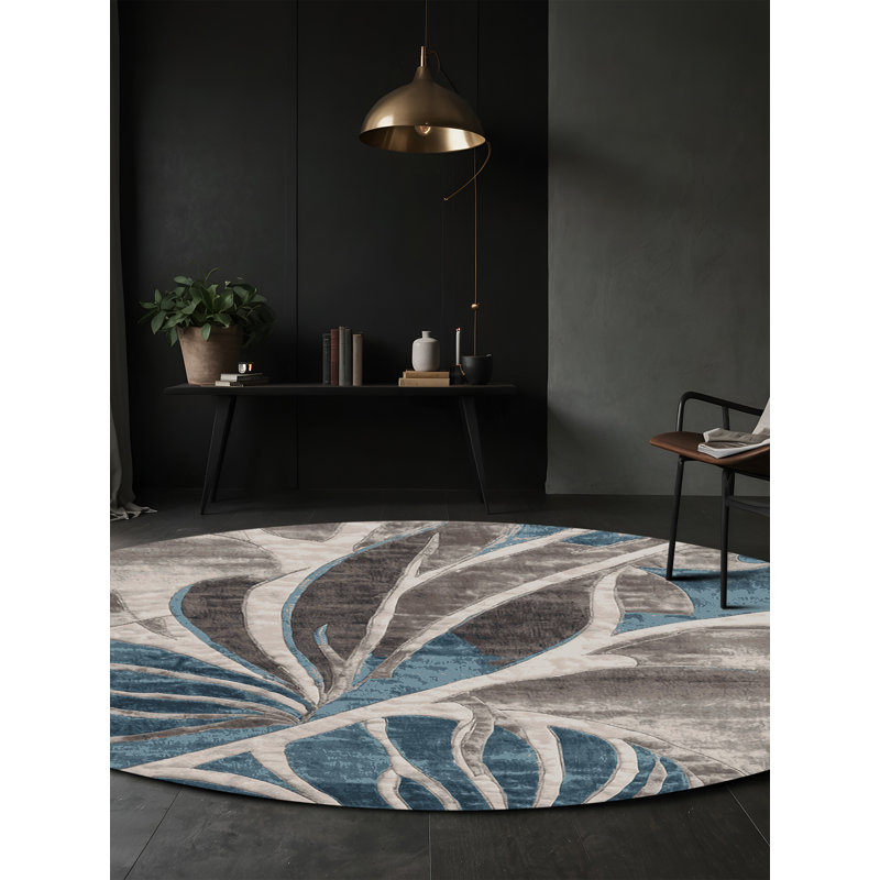 Tapis gris soyeux et moelleux, Rond 4 pi