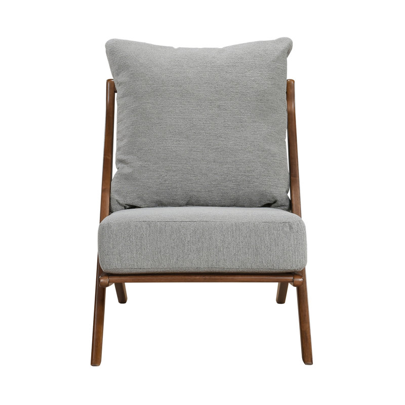 Élégant fauteuil d'appoint en chenille grise avec coussin en mousse et structure en bois d'hévéa brun, Tissu gris