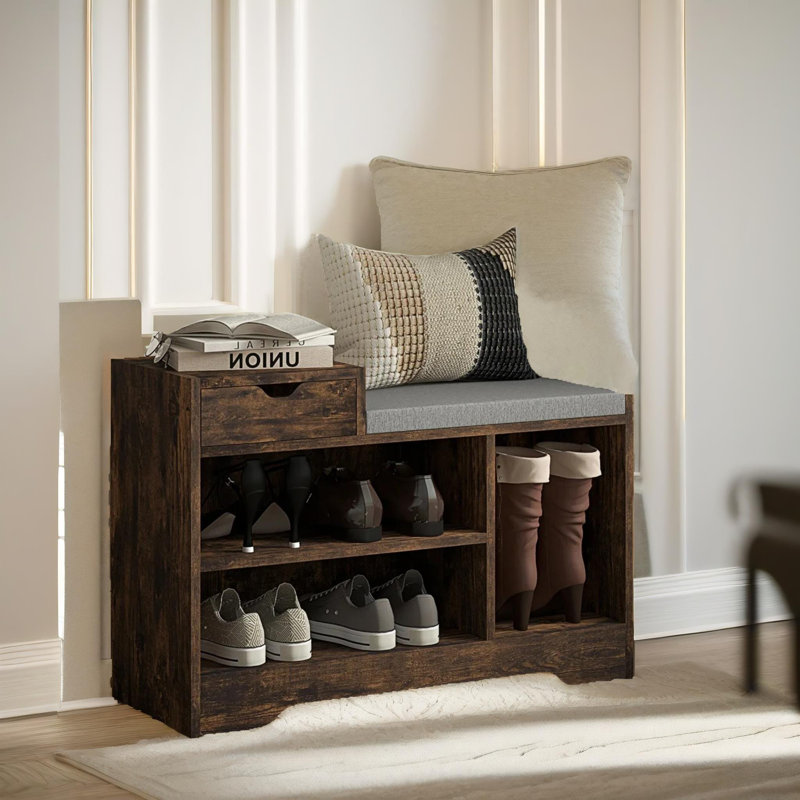 Shoe Bench Storage Shoe Rack with Hidden Compartment, Entryway Furniture, Rustic Brown