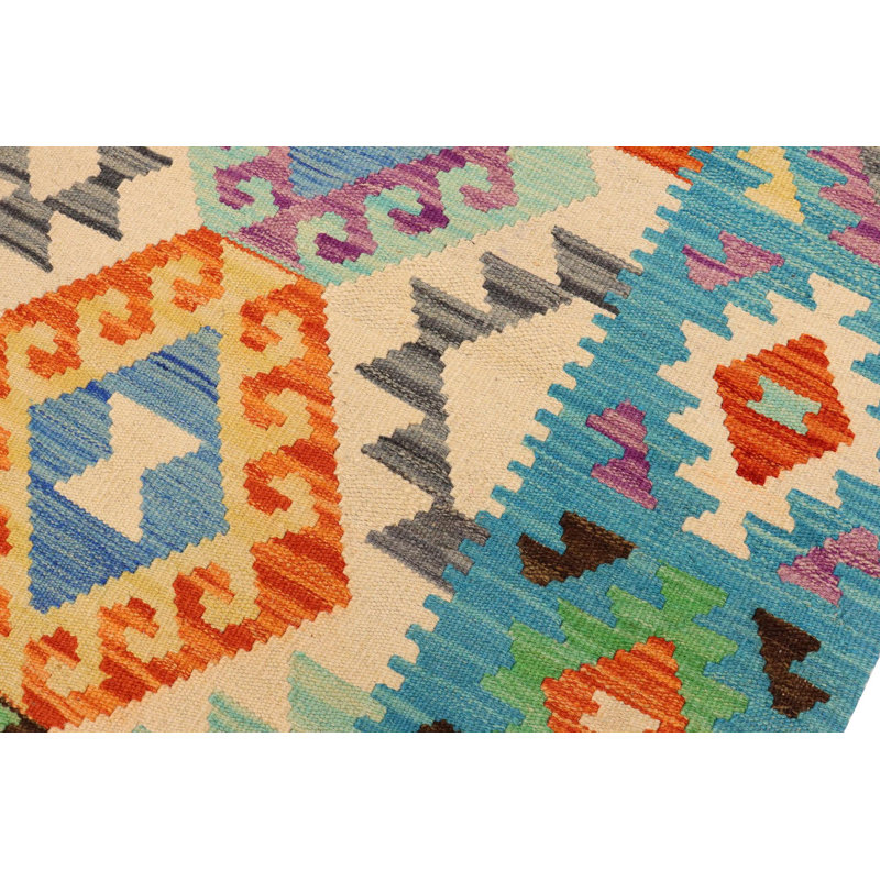 Tapis beige / bleu / rouille en laine noué à la main de style sud-ouest rectangulaire 5 pi x 6 pi Dunmire