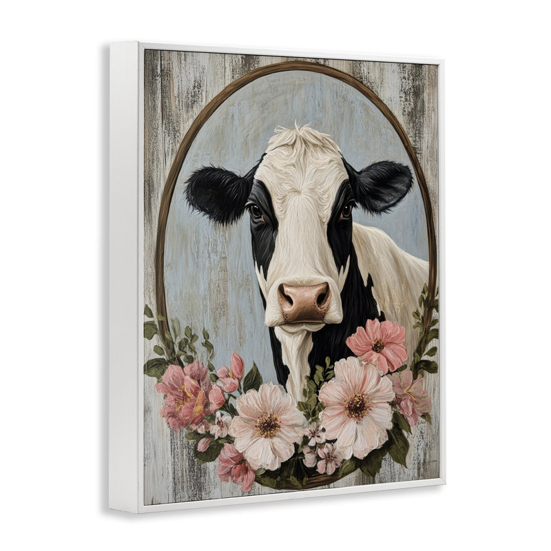 Joli portrait de vache à motif floral, estampe numérique, design par Petal Prints Design, H 30 po x l 24 po