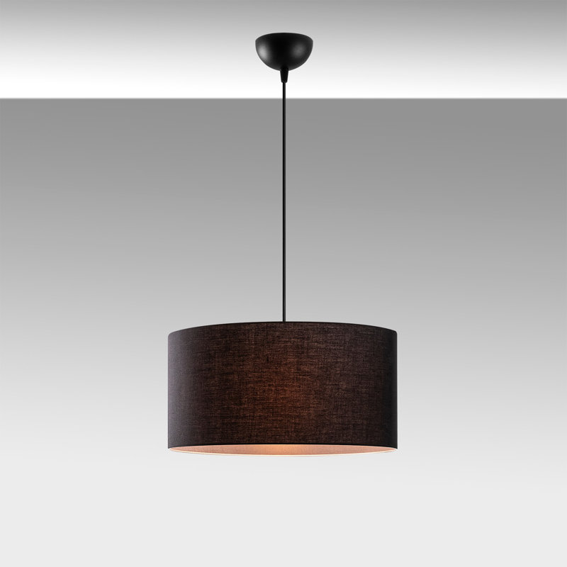 Lustre de style scandinave, structure en métal noir, hauteur réglable (15,0 - 46,5 pouces) | Capuchon en tissu de 15,7 pouces de diamètre, douille E27 de 40 W maximum | Élégant luminaire pour décoration intérieure moderne, classé IP20