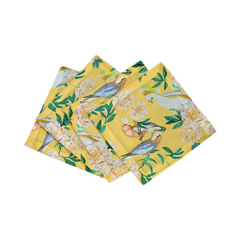 Peony Inspira Cotton Sateen Cocktail Napkins, Goldenrod