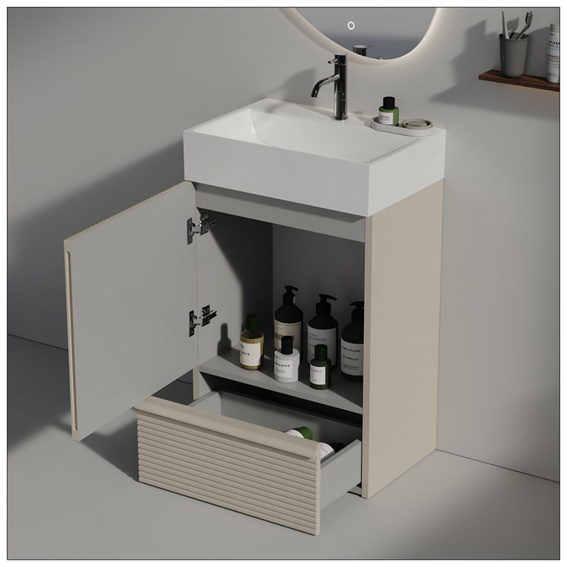 Meuble-lavabo moderne rayé de 20 po avec lavabo en céramique, armoire de salle de bain autoportante pour salle de bain moderne, KD