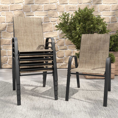 Ensemble de chaises de salle à manger d'extérieur, siège ergonomique large, capacité de 350 lb par chaise, structure en métal Teslin imperméable et résistante à la rouille, idéale pour la terrasse, le jardin, la salle de banquet et l'utilisation commerciale