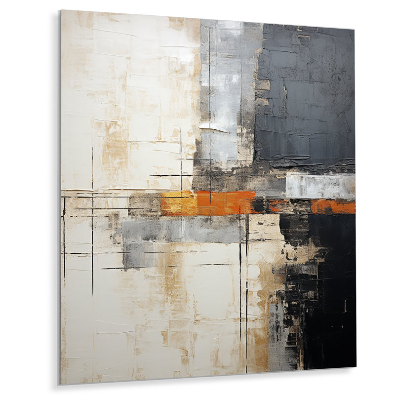 «Abstract BeigeGray Road Collage I» sur métal, H 40 po x l 30 po x P 1,5 po