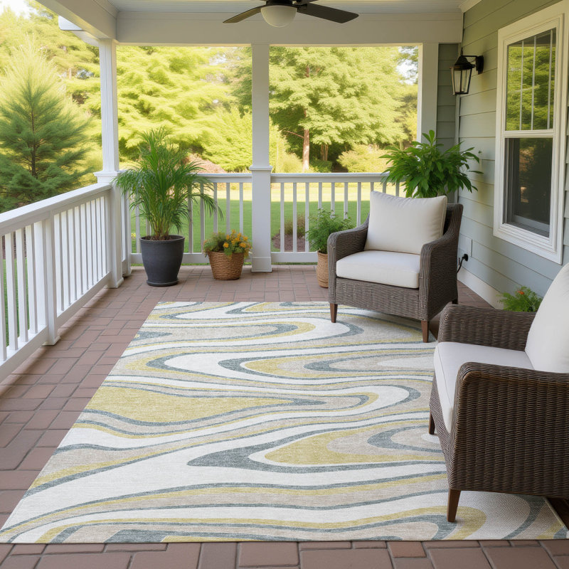 Machine Washable Indoor/Outdoor Chantille ACN2493 Abstract Rug, 8' x 10', Ivory