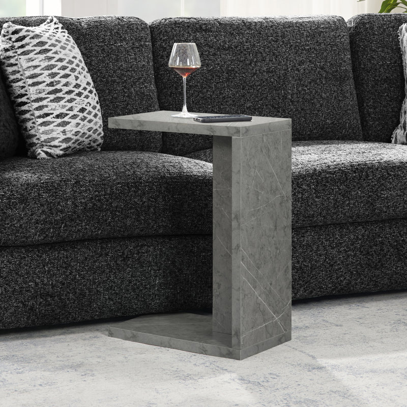 Table en C avec rangement Haught, Faux-marbre gris
