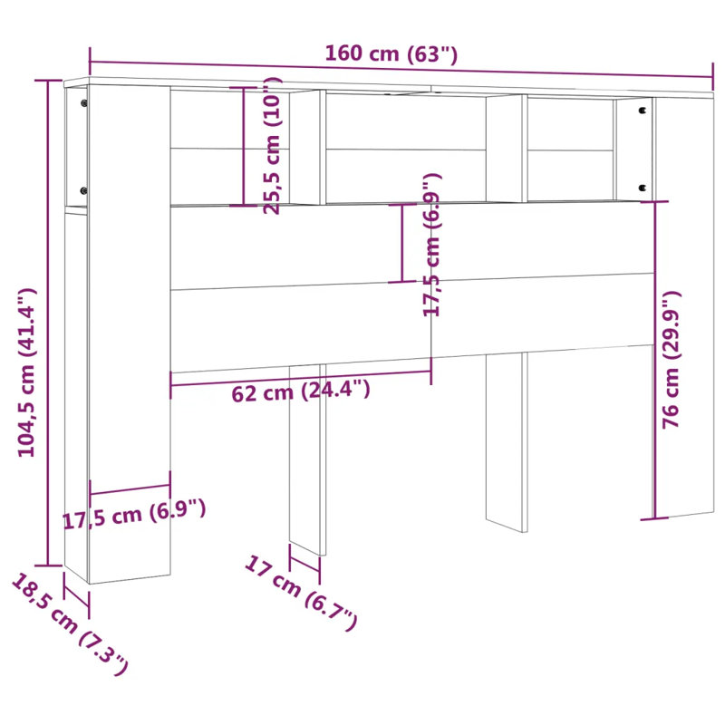17 Stories Headboard Cabinet Engineered Wood, Sonoma Oak, Kingsize (5')