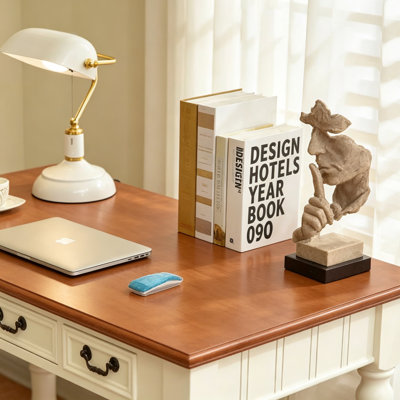 Bureau d'écriture rectangulaire en bois massif rétro blanc