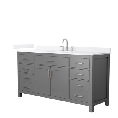 Meuble-lavabo simple autoportant de 66 po avec plateau en quartz Beckett