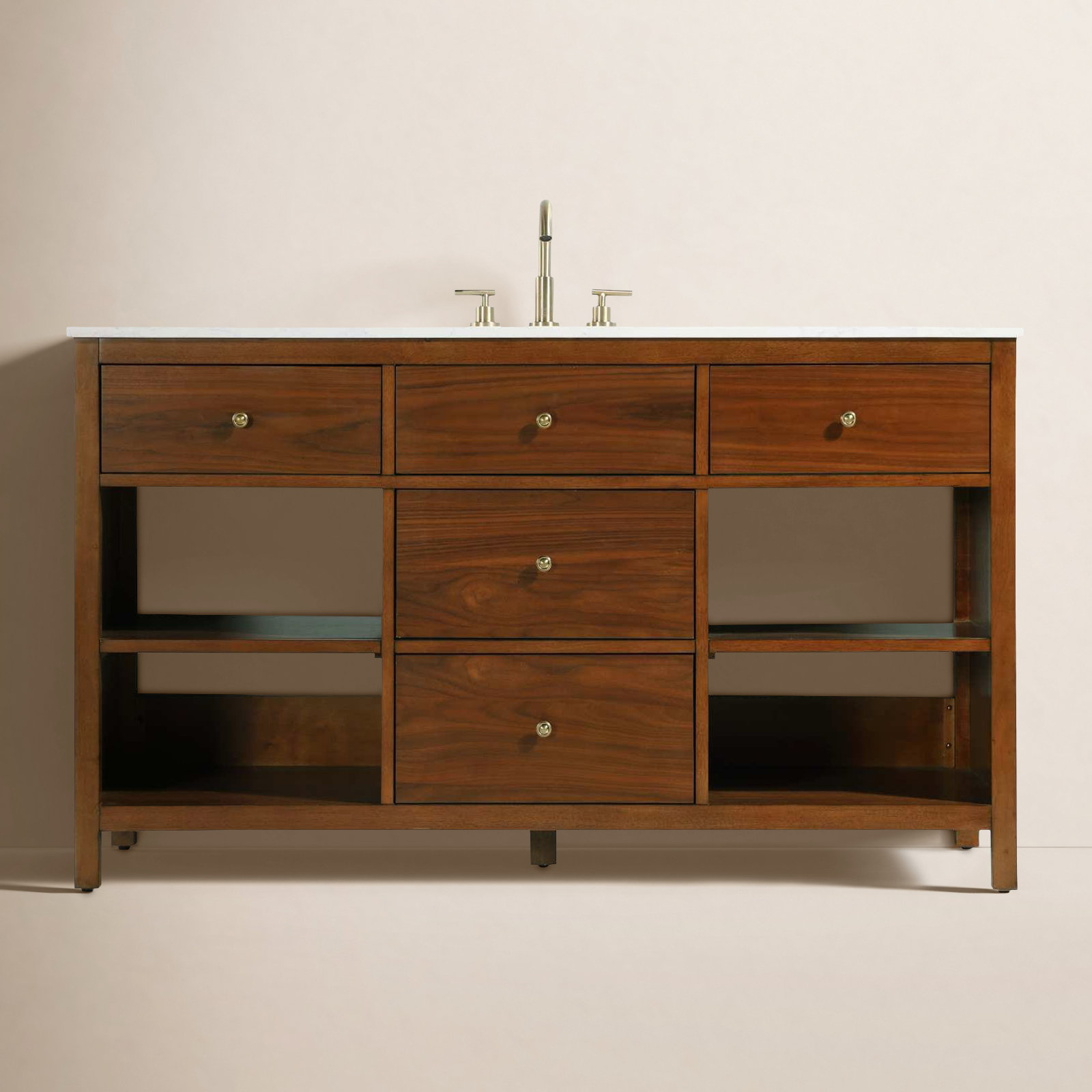 Single Bathroom Vanity, Brandy Walnut/Gold, 60"