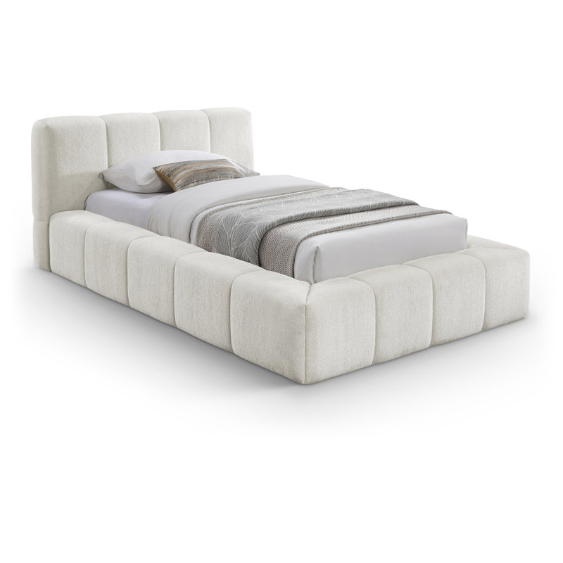 Carlin Chenille Fabric Bed, Cream Chenille Fabric, Twin
