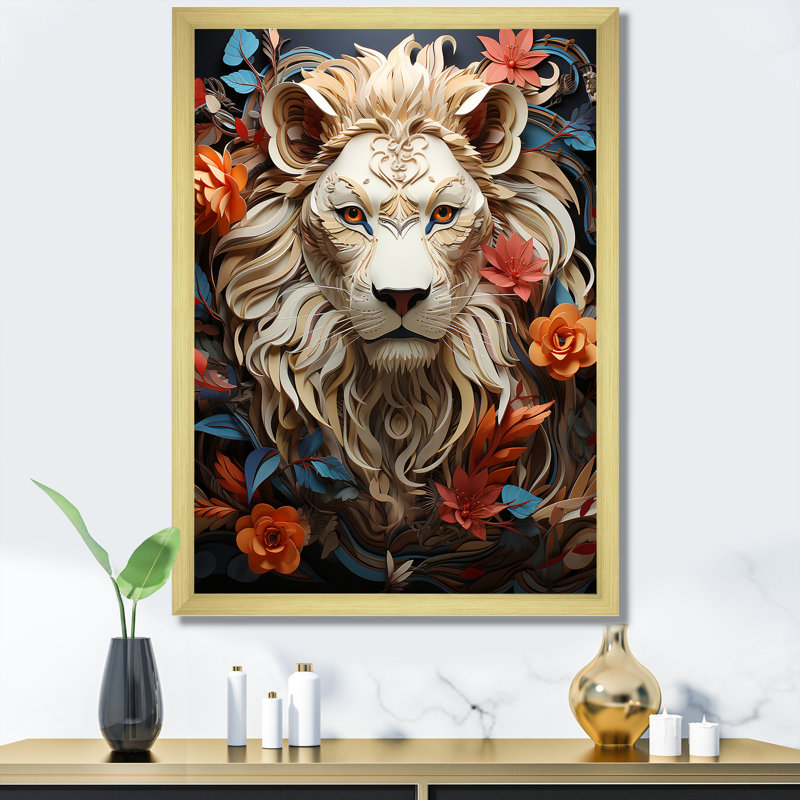 Lions Realm Dominant Blooming Presence - impression, H 20 po x l 12 po x P 1 po, Cadre doré simple