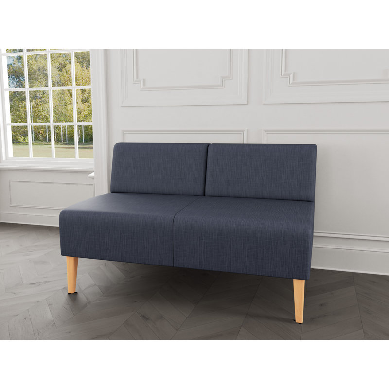 Causeuse sans accoudoirs Luxe Lounge, Plot Line bleu marine, Bois naturel
