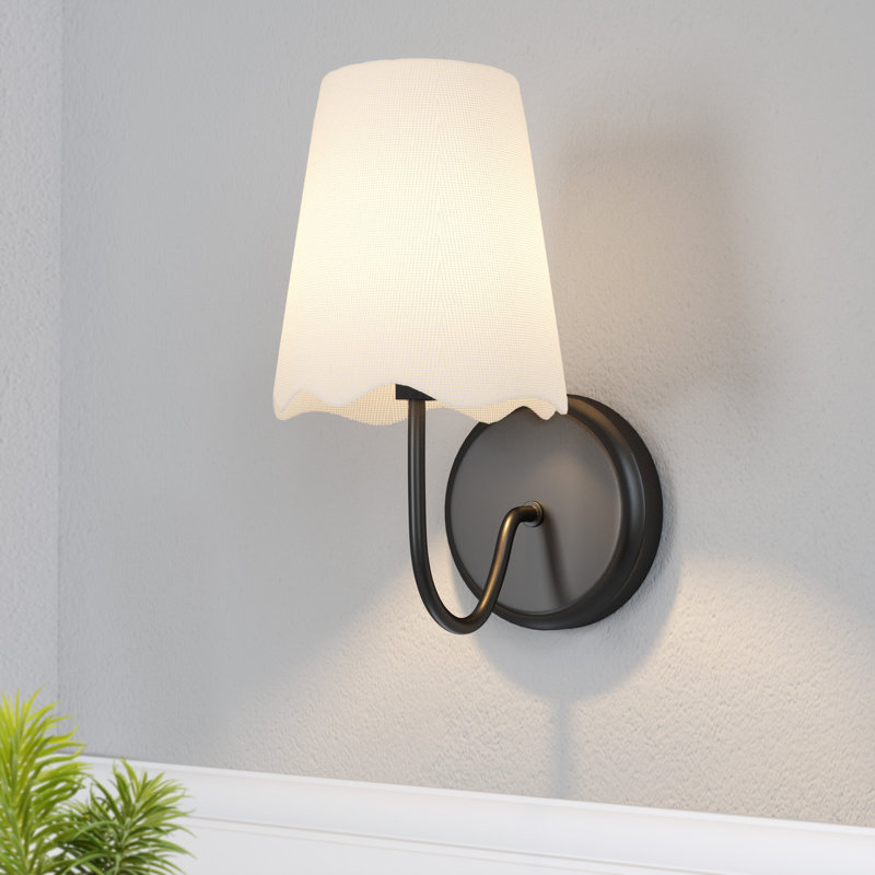 6''W Black Dimmable Wall Sconce with Linen White Shade, Matte Black