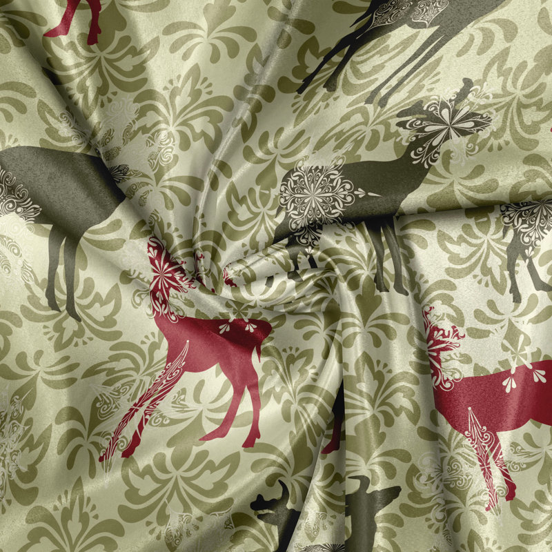 Rustic curtain, damask pattern, olive green light green
