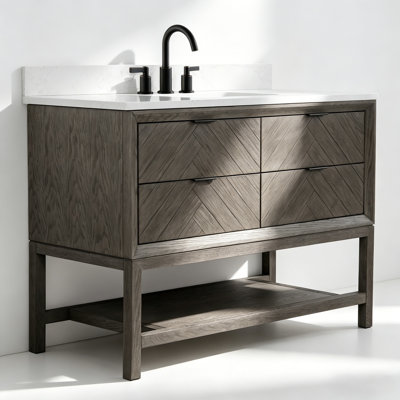48" Transitional Gray Oak Bathroom Vanity  with Engineered 1" Marble Top