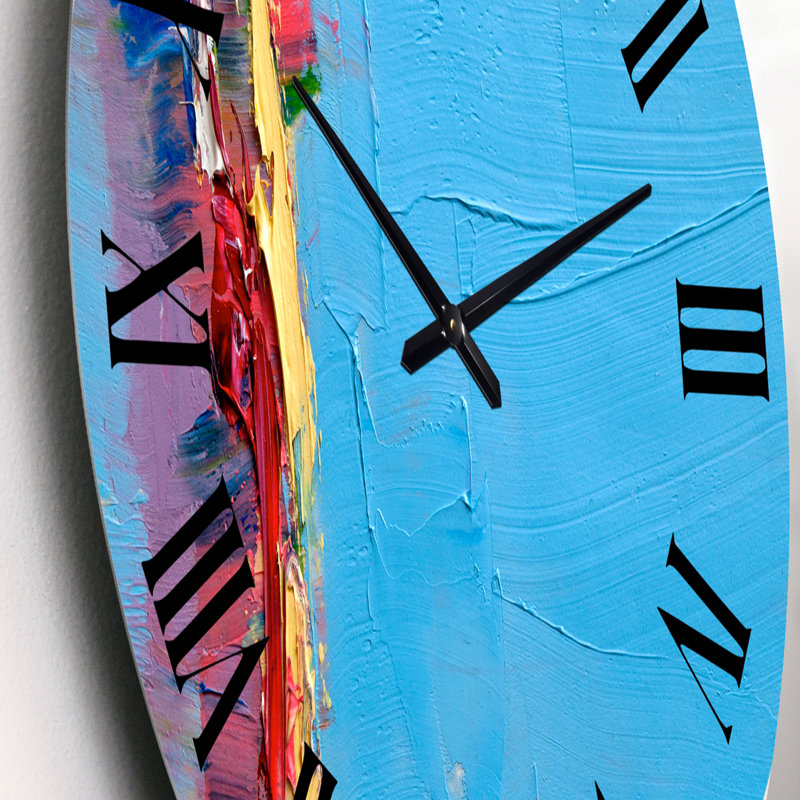 Huile brossée Colorfields III - Horloge murale moderne, Petit