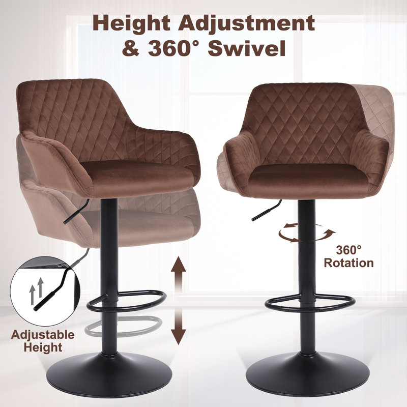 Swivel Upholstered Adjustable Height Counter Stool with Metal Frame, Brown