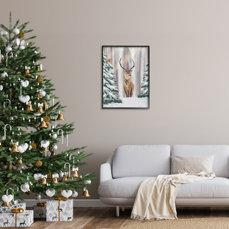 «Seasonal Deer Winter Landscape» encadré sur bois par Lemon & Sugar, impression, H 30 po x l 24 po