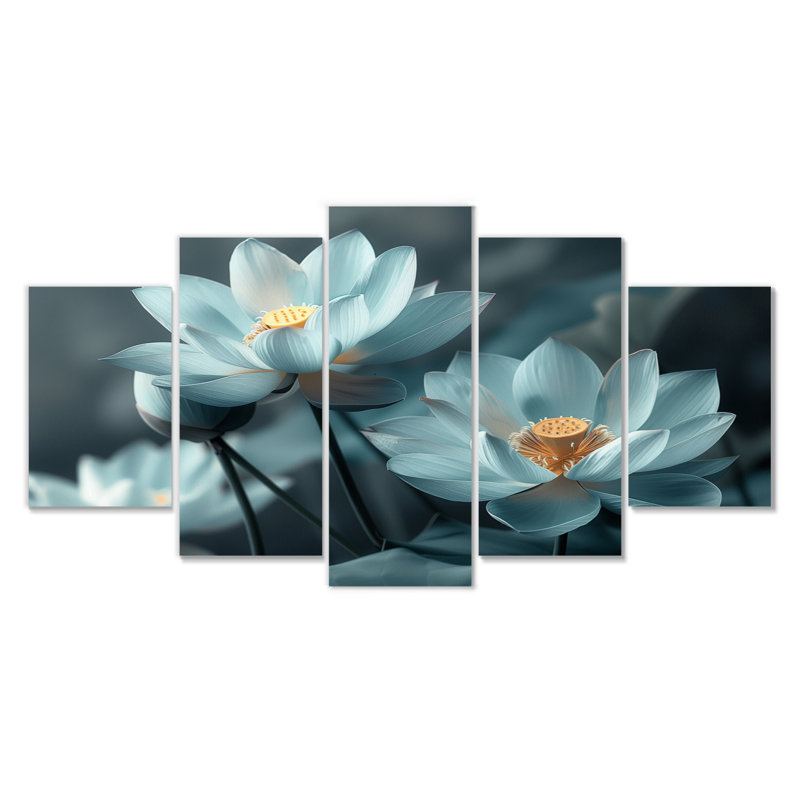 Ensemble de salon art mural blanc et gris Lotus Photo II