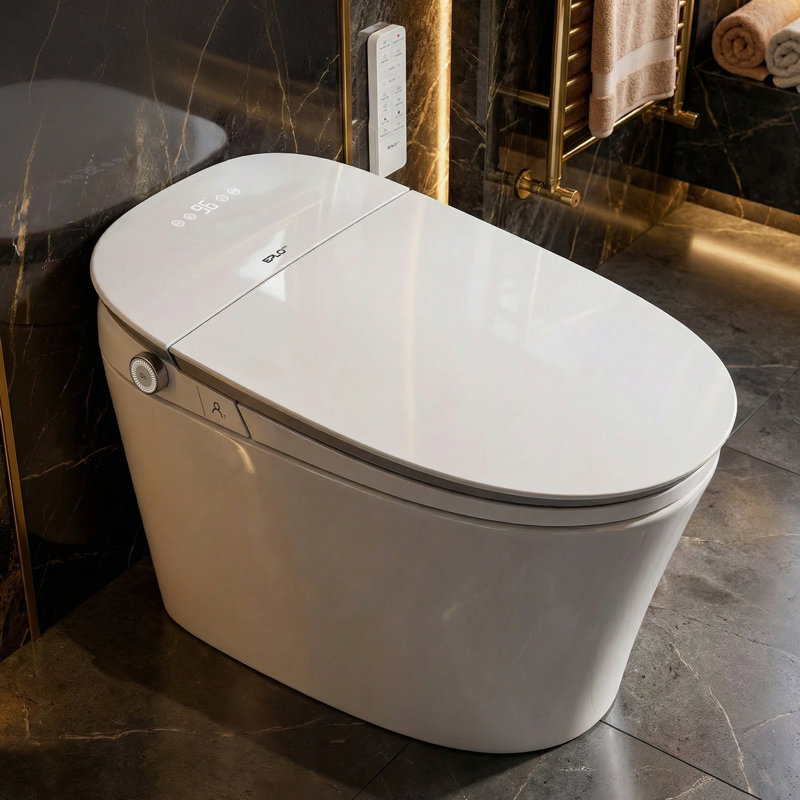 EPLO Pro M1 Luxury Smart Toilet Bidet with Automatic Sensor Open Close Lid Heated Seat Instant Warm Water Cleansing Warm Air Dryer Diatom Deodorizer LED Night Light Plasma Sterilization Dual User Memory ADA Compliant Bathroom 