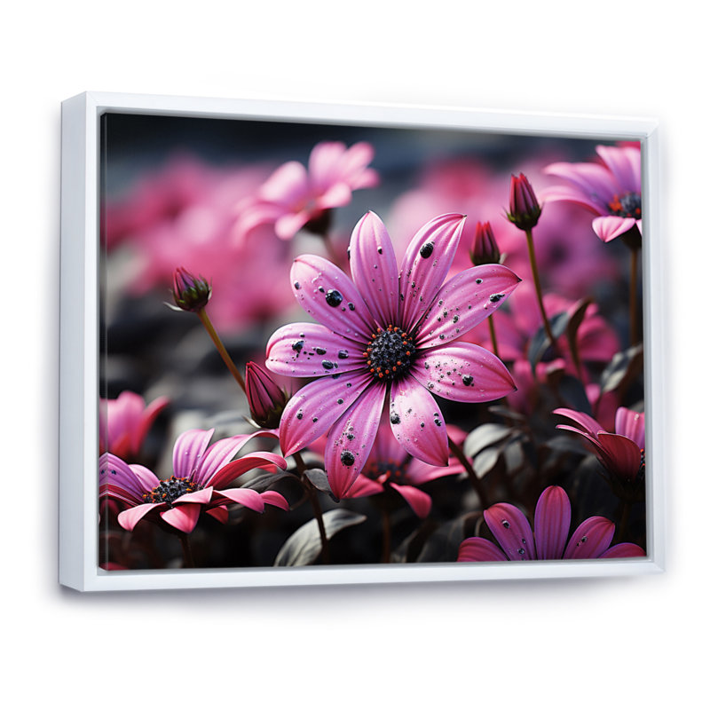 Fleurs vibrantes - noir, H 16 po x l 32 po x P 1 po, Cadre flottant blanc