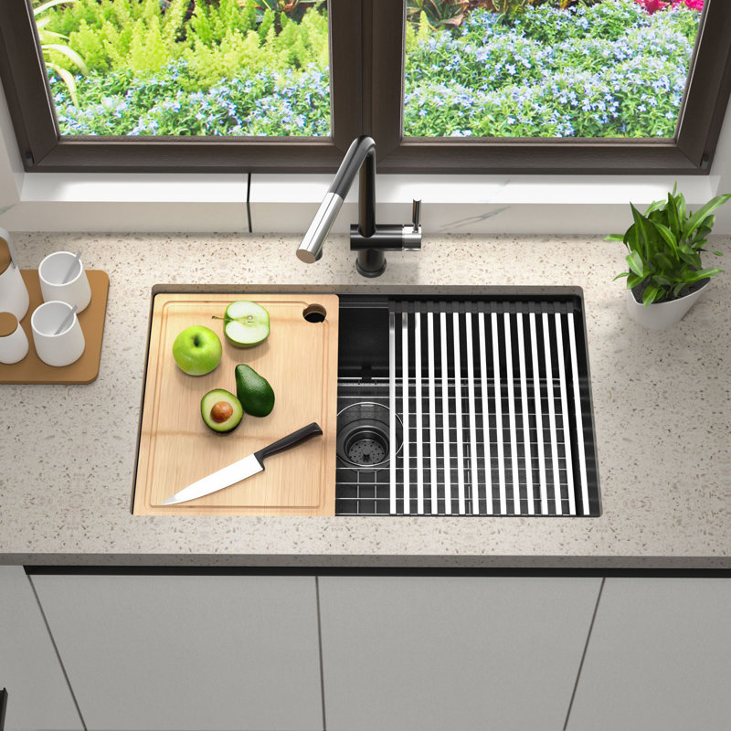 30In Undermount Single Bowl Stainless Steel Workstation Kitchen Sink