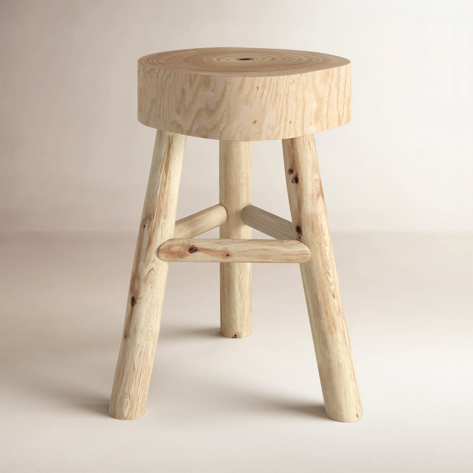 Paulownia Wood Accent Stool, Ivory/Beige