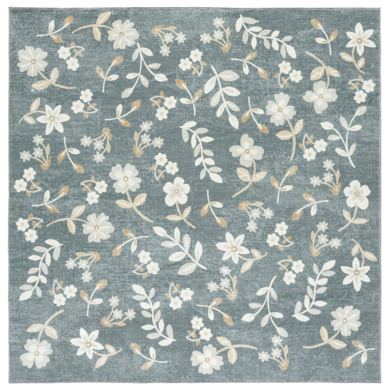 Msrw Floral 197 Performance Machine Washable Floral Rug, Square 6'