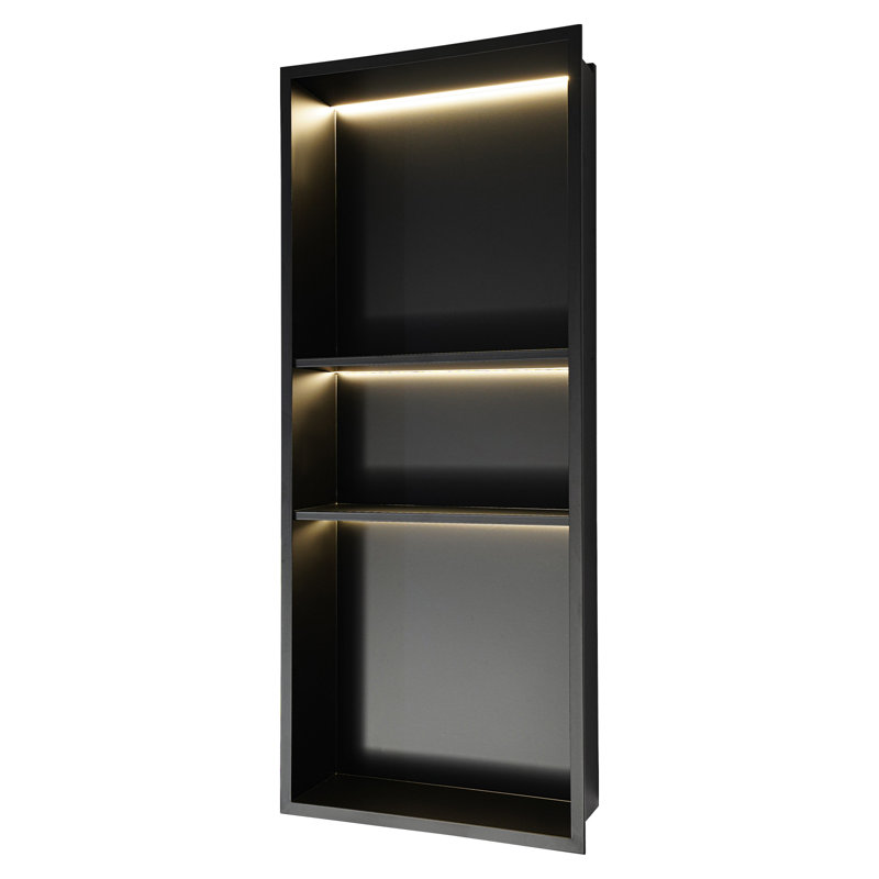 Niche murale de salle de bain rectangulaire à 3 niveaux en acier inoxydable avec lumière DEL