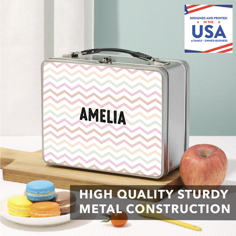 Custom Stainless Steel Lunch Box, Pastel Chevron Pattern, Easy-To-Open, BPA-Free, 8.6" X 6.6" For Kids, Oui
