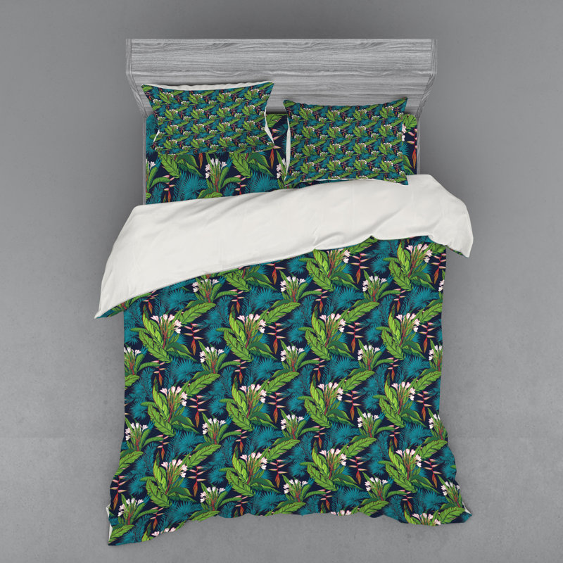 Coastal Polyester Floral Duvet Cover, Queen Duvet Cover + 3 Additional Pieces