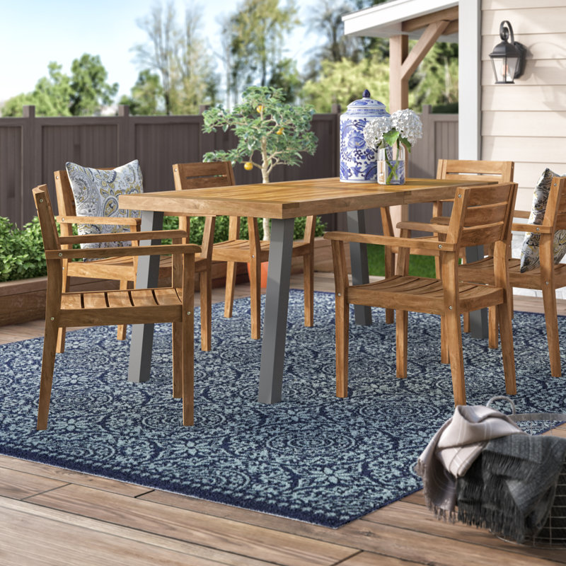 Ricardo 6 - Person Acacia Wood Patio Dining Set with Rectangular Table, Teak