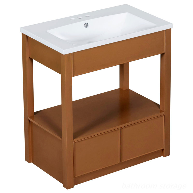 Bathroom Vanity With Sink Top, One Open Storage Shelf And Two Drawers