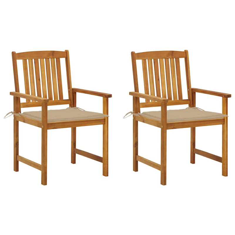 vidaXL Patio Chairs with Cushions 2 pcs Solid Acacia Wood, Beige, Natural