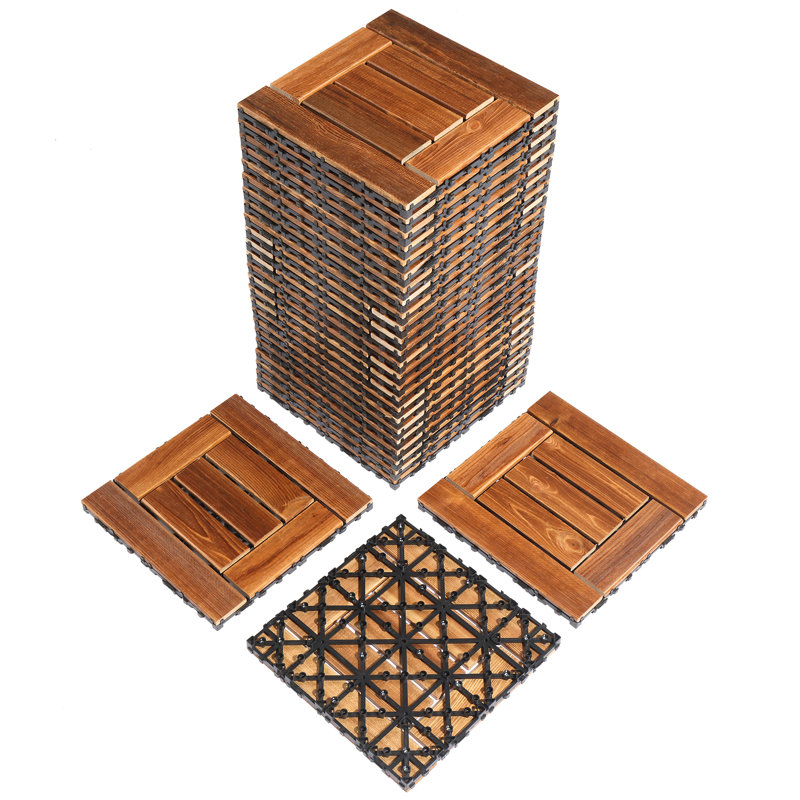 Carreau de terrasse à emboîtement en bois massif L 11,8 po x l 11,8 po