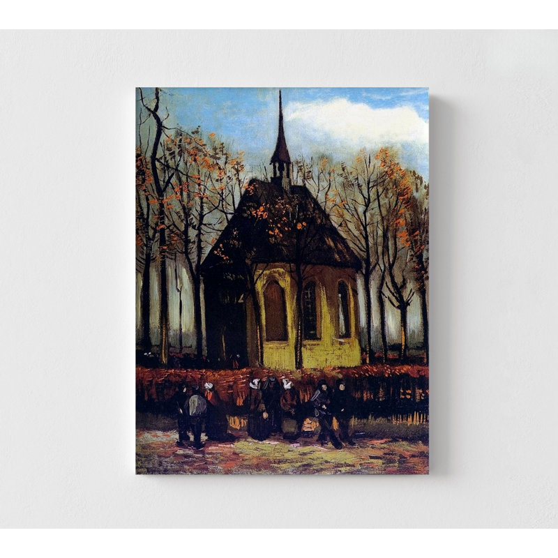 «Chapel at Nuenen with Churchgoers» par Vincent Van Gogh, art mural, impression de Van Gogh, impression de style Van Gogh, décoration murale chrétienne