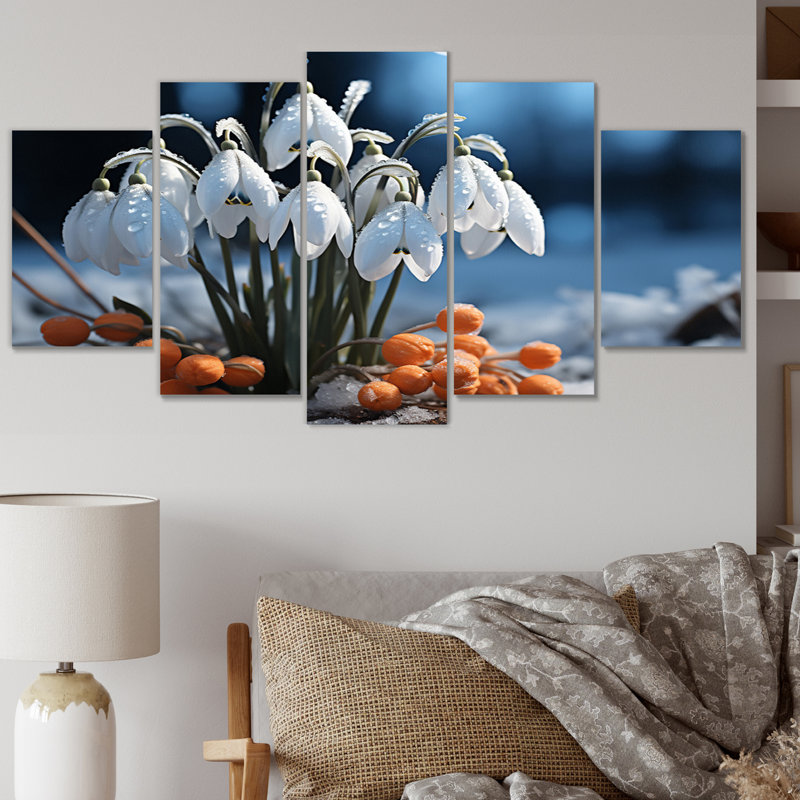 Snowdrops Snowy Serenity II - impression sur toile florale - 5 panneaux