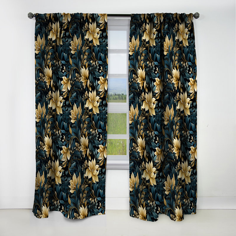 Motif de plantes tropicales jaunes et noires I - Rideau floral - Rideau occultant - 1 panneau, L 52 po x L 90 po