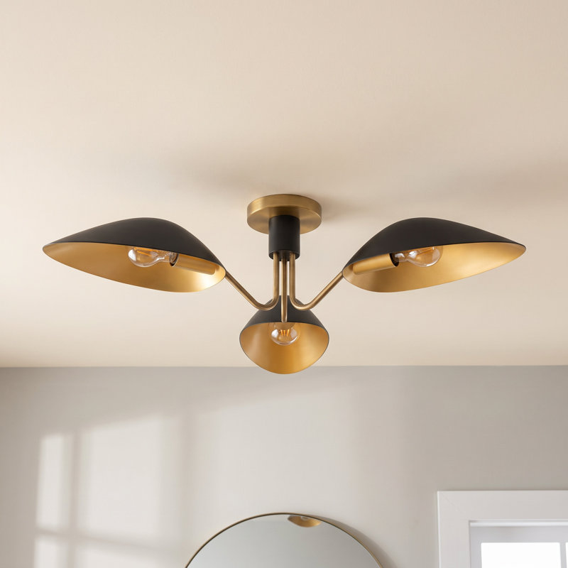 Raelle Semi Flush Mount, Matte Black/Aged Gold