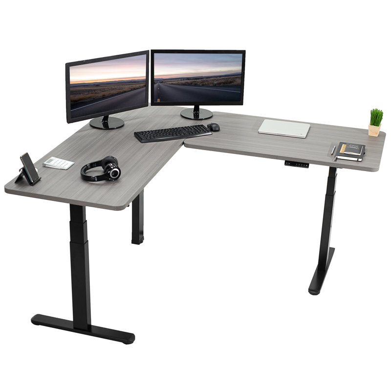 67in x 60in L-Shaped Electric Desk, 3E6B Series, Gray/Black