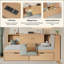 Lit de coin en L en bois avec tiroirs sous le lit avec bibliothèque de rangement et tête de lit tapissier et ports de chargement USB pour un espace limité-1142144346-1142144345