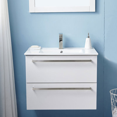 Rachayl 30" Modern White Wall-Mounted Single Bathroom Vanity With Ceramic Sink