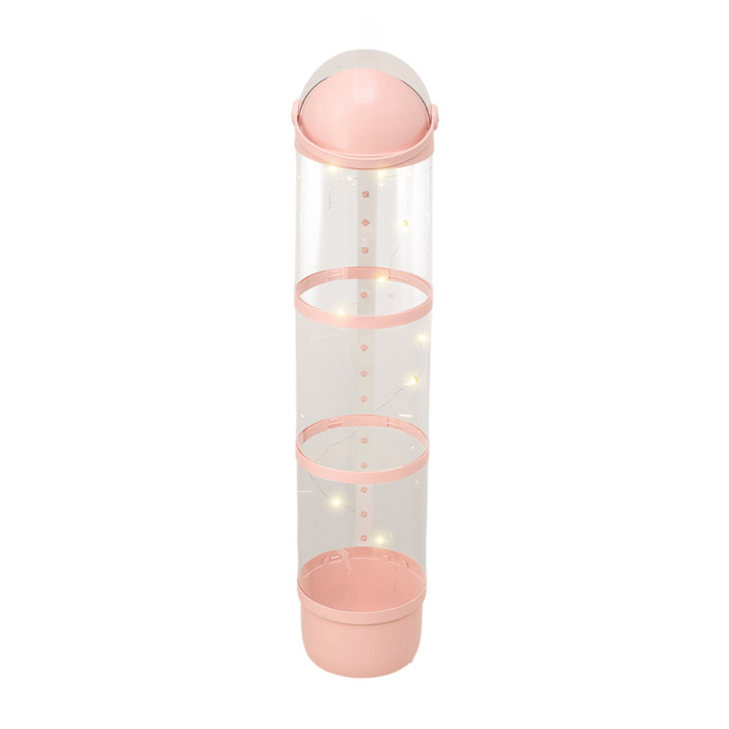 Vertical Clear Plastic Toy Storage Tube Organiser with String Light, 125.5cm H x 23cm W x 29cm D, Transparent/Creamy Pink