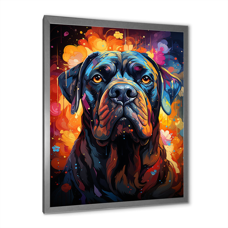 Popart Mastiff Majesty I - reproduction sur toile, H 32 po x l 16 po x P 1 po, Cadre simple argenté